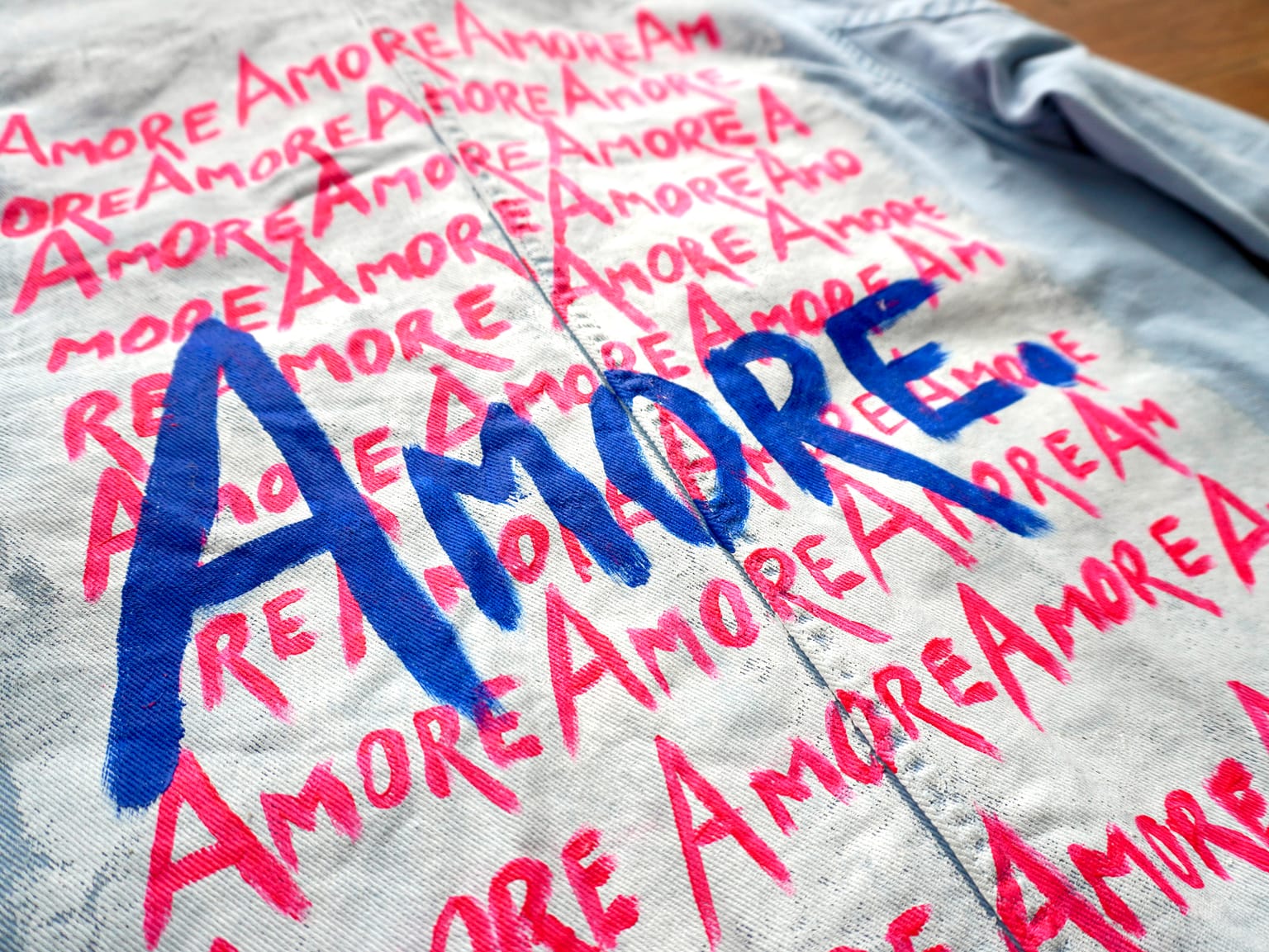 AMORE — hand-painted denim jacket by VALYOU Couture® (detail)