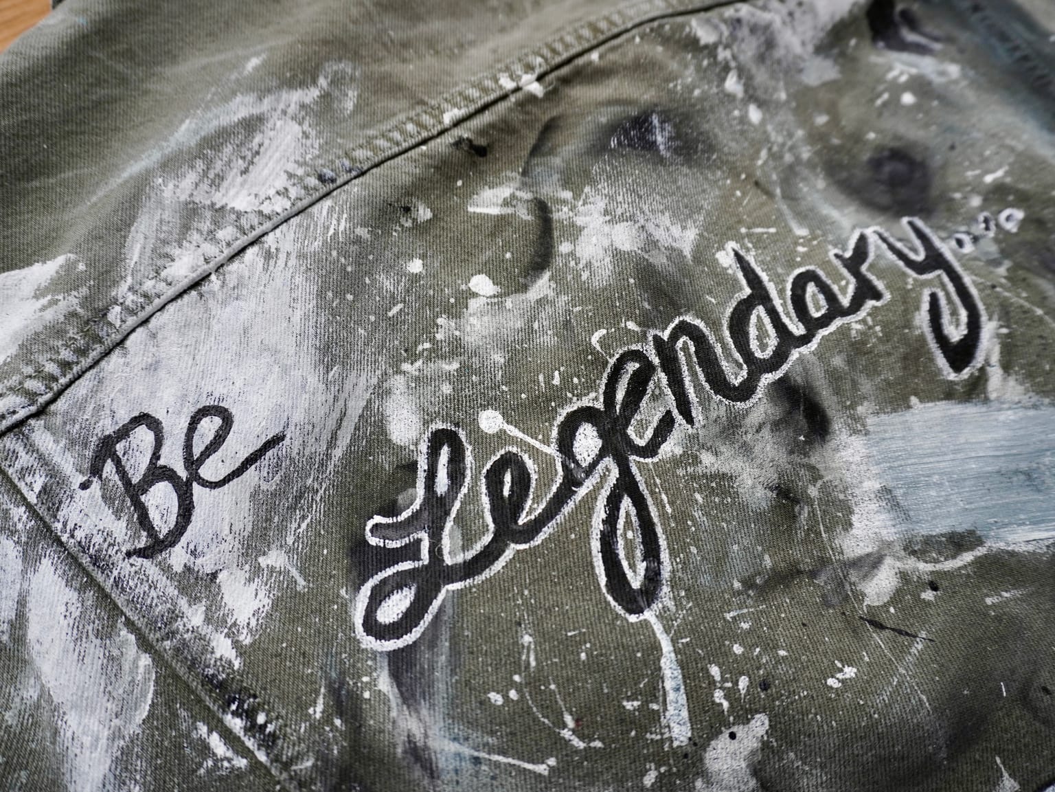 MAKE HISTORY — hand-painted denim jacket by VALYOU Couture® (detail)