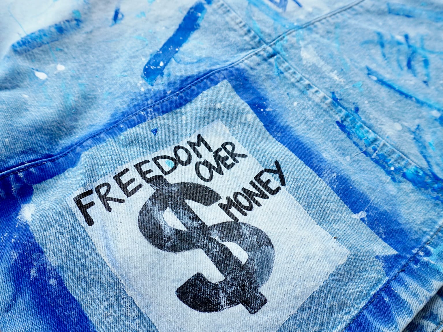 MY OWN SUGAR DADDY — hand-painted denim jacket by VALYOU Couture® (detail)
